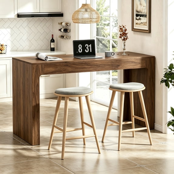 Hawsaiy 55" Modern Bar Table, Counter Height Pub Table for 4-6 People, Long Rectangular Dining Table with Walnut Finish, Home Bar Table for Kitchen, Living Room, Dining Room, Walnut