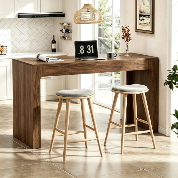 Hawsaiy 55" Modern Bar Table, Counter Height Pub Table for 4-6 People, Long Rectangular Dining Table with Walnut Finish, Home Bar Table for Kitchen, Living Room, Dining Room, Walnut