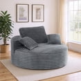 thumbnail image 1 of Hawsaiy 56.3" Oversized Round Chaise Lounge Sofa, Deep Seat Sleeper Loveseat with 3 Supportive Pillows, Wide Armrest, No Assembly Required, Corduroy Fabric Sofa Bed for Living Room or Bedroom, 1 of 10