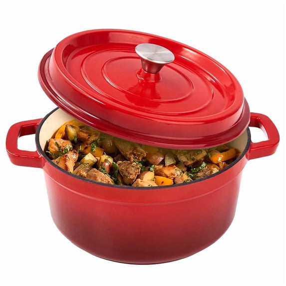 Hawsaiy 6.5 QT Enameled Cast Iron Dutch Oven with Lid, Nonstick Cookware for Baking, Roasting, Braising & Cooking, Dual Handles, Red