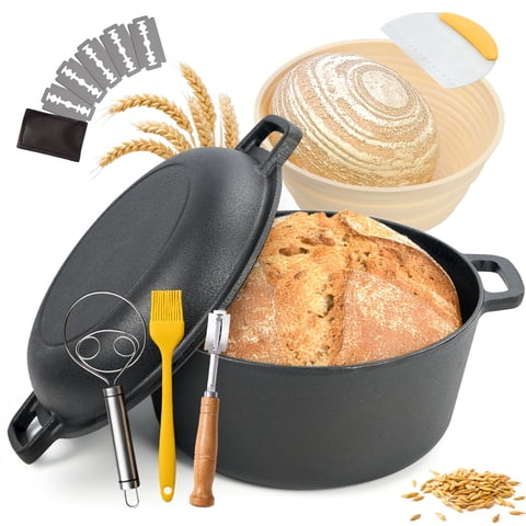 Hawsaiy 6.5QT Pre-Seasoned Cast Iron Dutch Oven with Lid, Ideal for Bread Baking, Sourdough, Frying, BBQ & Camping - Dual Handles, Skillet Pan Set for Indoor & Outdoor Use
