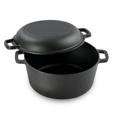 Hawsaiy 6.5QT Pre-Seasoned Cast Iron Dutch Oven with Lid, 2-in-1 Multi-Use Double Dutch Oven Pot for Baking, Roasting & Frying, Oven & Stovetop Safe