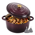 thumbnail image 1 of Hawsaiy 6 QT Enameled Cast Iron Dutch Oven with Lid, Includes 2 Oven Mitts, Nonstick Cookware for Baking, Roasting, Braising, Fig, 1 of 10