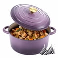 thumbnail image 1 of Hawsaiy 6 QT Enameled Cast Iron Dutch Oven with Lid, Includes 2 Oven Mitts, Nonstick Cookware for Baking, Roasting, Braising, Purple, 1 of 10