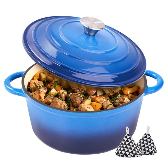 Hawsaiy 6 QT Enameled Cast Iron Dutch Oven with Lid, Nonstick Cookware for Baking, Roasting, Braising & Cooking, Dual Handles, Dark Blue