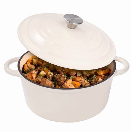 Hawsaiy 6 QT Enameled Cast Iron Dutch Oven with Lid, Nonstick Cookware for Baking, Roasting, Braising & Cooking, Dual Handles, Cream