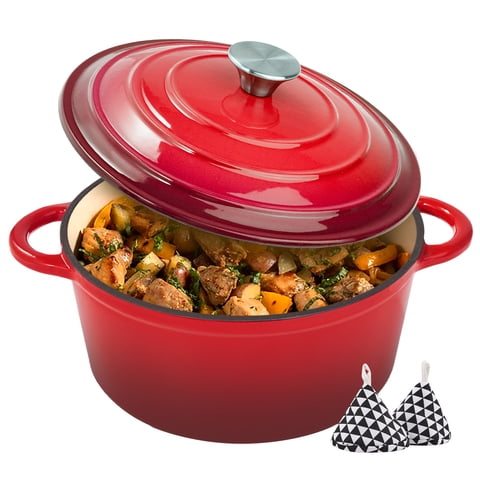 Hawsaiy 6 QT Enameled Cast Iron Dutch Oven with Lid, Nonstick Cookware for Baking, Roasting, Braising & Cooking, Dual Handles, Red