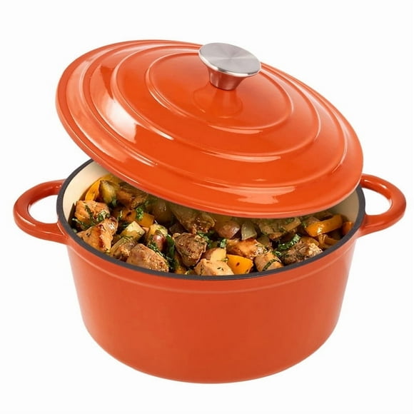 Hawsaiy 6 QT Enameled Cast Iron Dutch Oven with Lid, Nonstick Cookware for Baking, Roasting, Braising & Cooking, Dual Handles, Orange