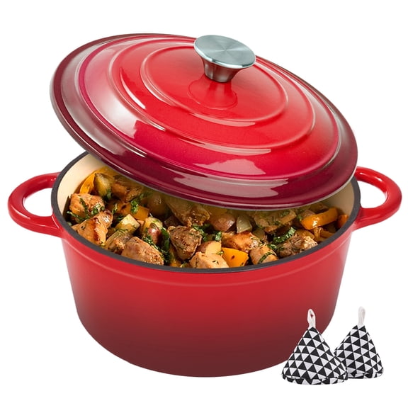 Hawsaiy 6 QT Enameled Cast Iron Dutch Oven with Lid, Nonstick Cookware for Baking, Roasting, Braising & Cooking, Dual Handles, Red