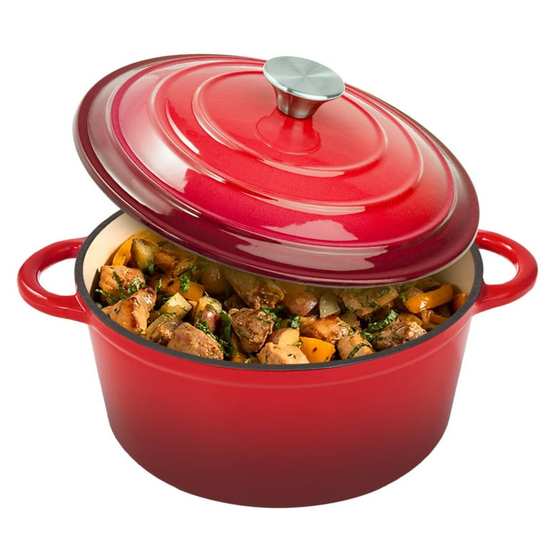 6 qt. Round Cast Iron Nonstick Casserole Dish in Red with Lid 6 qt. Round Cast Iron Nonstick Casserole Dish in Red with Lid