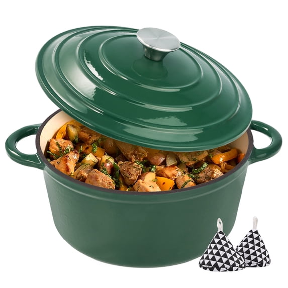 Hawsaiy 6 QT Enameled Cast Iron Dutch Oven with Lid, Pink, Includes 2 Oven Mitts, Nonstick Cookware for Baking, Roasting, Braising, Green