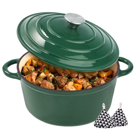 Hawsaiy 6 QT Enameled Cast Iron Dutch Oven with Lid, Pink, Includes 2 Oven Mitts, Nonstick Cookware for Baking, Roasting, Braising, Green