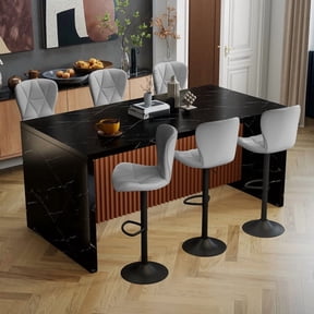 Hawsaiy 7-Piece Dining Table Set for 6, 67" LED Marble Dining Table Set with 6 Adjustable Swivel Bar Stools, Dining Set for Kitchen Island (Black+Light Gray)