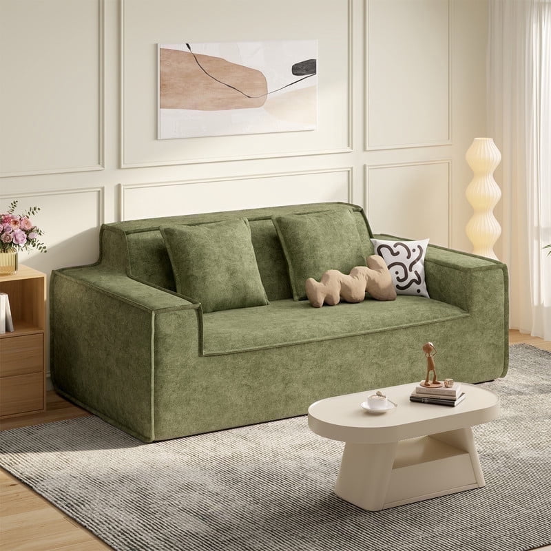 Hawsaiy 75" Pet-Friendly Cat-Scratch Fabric Loveseat Sofa with Wide Armrests & Removable Pillows, No Assembly Foam Couch, Vacuum Packed, High-Density Support, Green