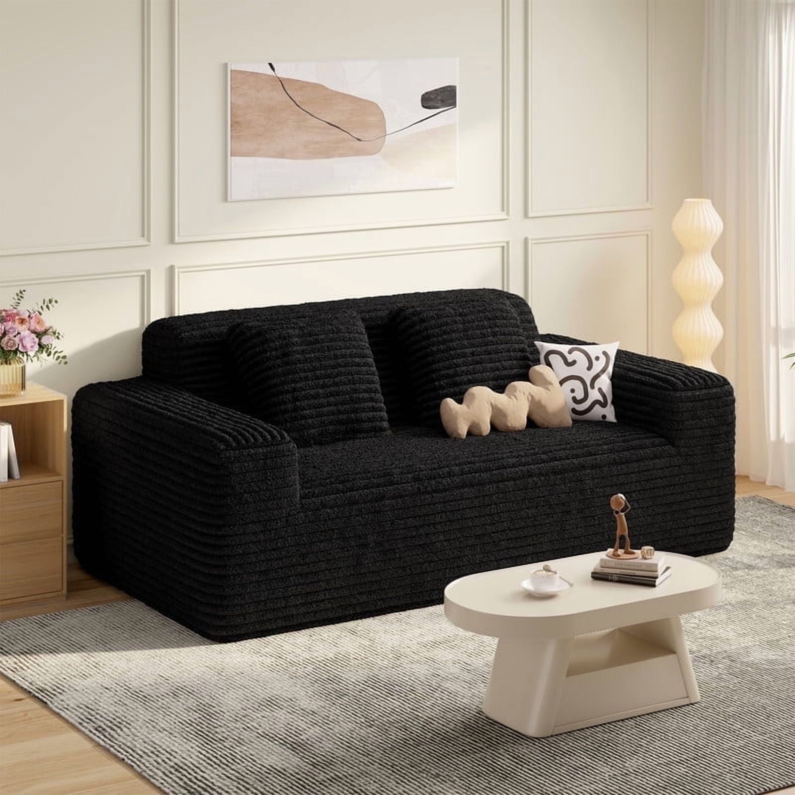 Hawsaiy 75" Wide Wale Corduroy Loveseat Sofa with Wide Armrests & Removable Pillows, No Assembly Foam Couch, Vacuum Packed, High-Density Support, Black