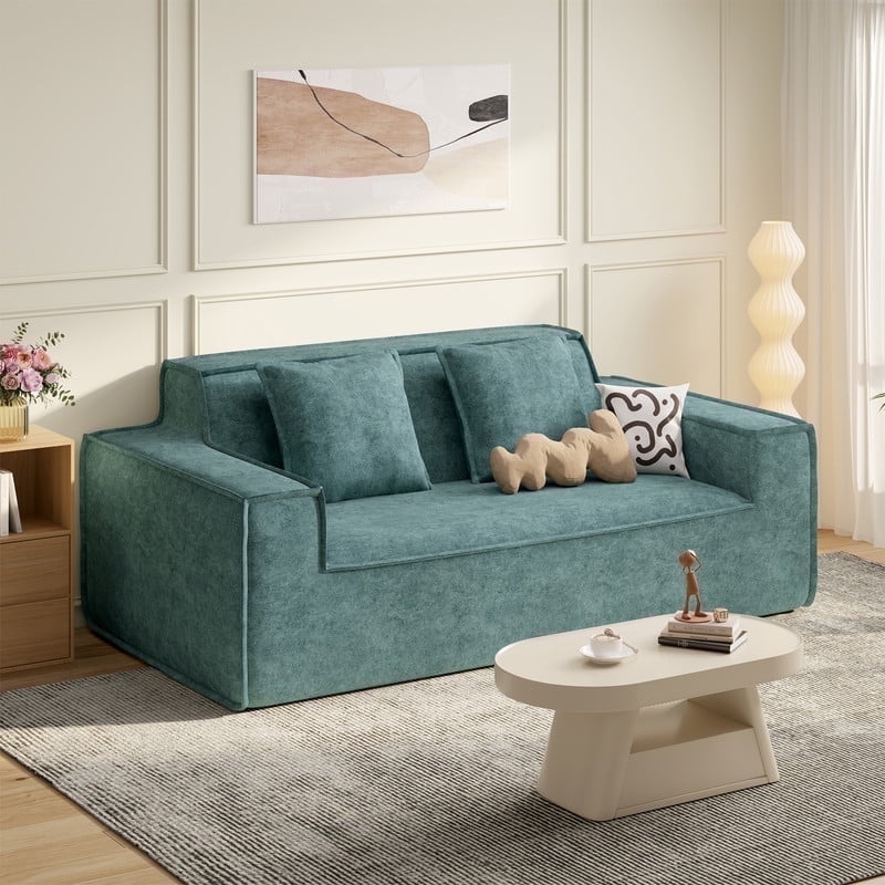Hawsaiy 75" Pet-Friendly Cat-Scratch Fabric Loveseat Sofa with Wide Armrests & Removable Pillows, No Assembly Foam Couch, Vacuum Packed, High-Density Support, Blue