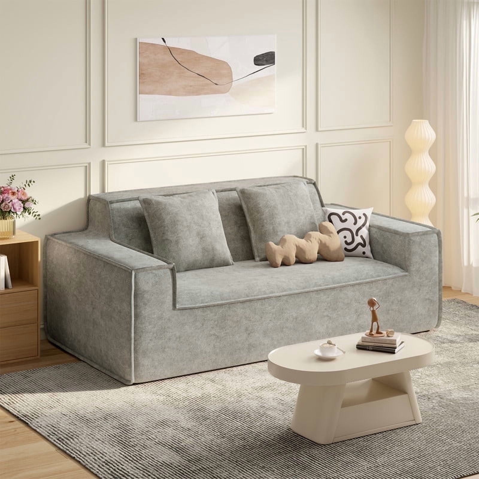 Hawsaiy 75" Pet-Friendly Cat-Scratch Fabric Loveseat Sofa with Wide Armrests & Removable Pillows, No Assembly Foam Couch, Vacuum Packed, High-Density Support, Gray