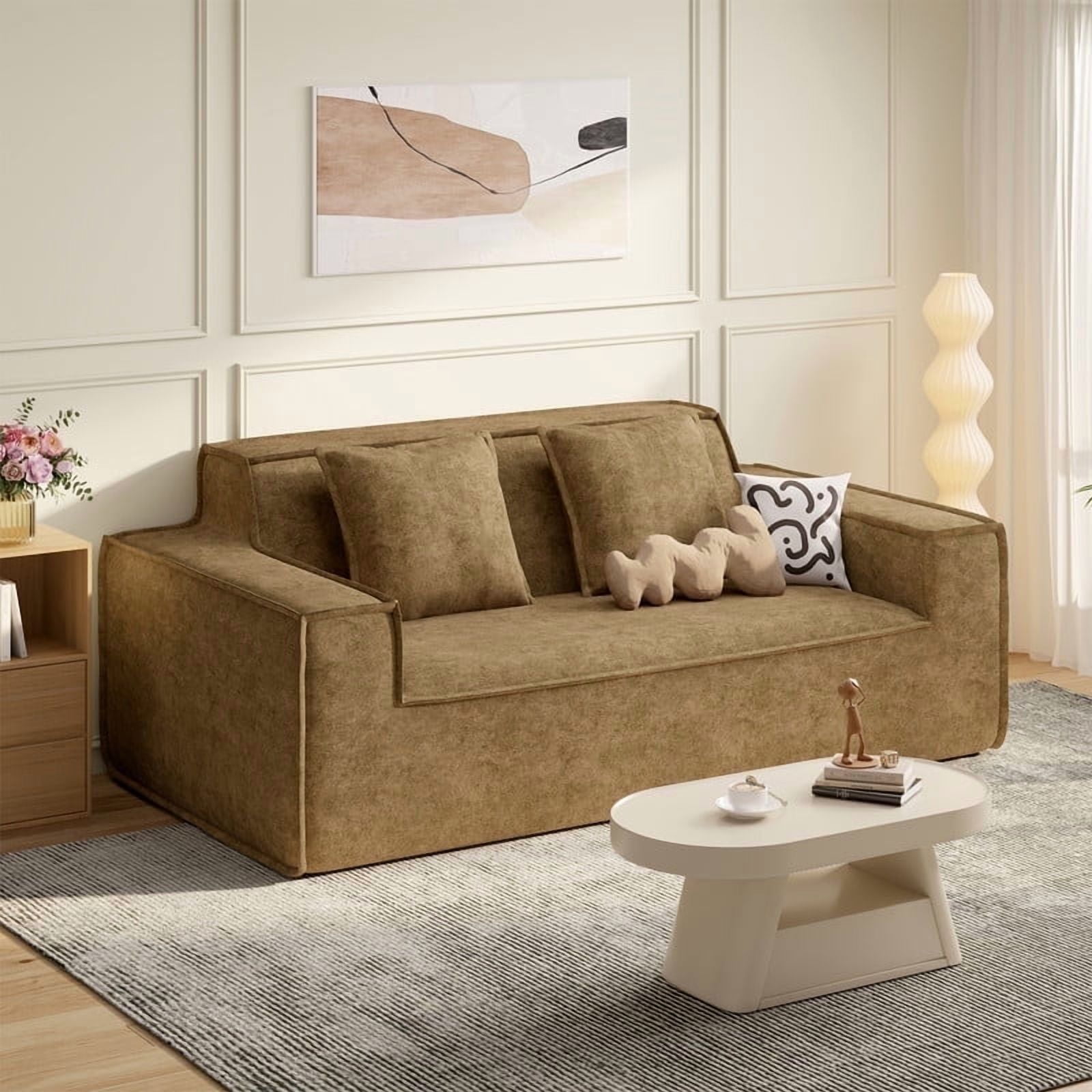 Hawsaiy 75" Pet-Friendly Cat-Scratch Fabric Loveseat Sofa with Wide Armrests & Removable Pillows, No Assembly Foam Couch, Vacuum Packed, High-Density Support, Brown