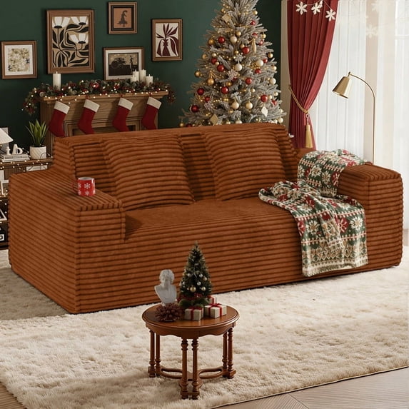 Hawsaiy 75" Corduroy Loveseat Sofa with Wide Armrests & Removable Pillows, No Assembly Foam Couch, Vacuum Packed, High-Density Support,Brown