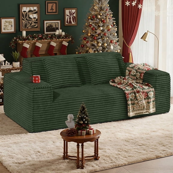 Hawsaiy 75" Corduroy Loveseat Sofa with Wide Armrests & Removable Pillows, No Assembly Foam Couch, Vacuum Packed, High-Density Support,Green