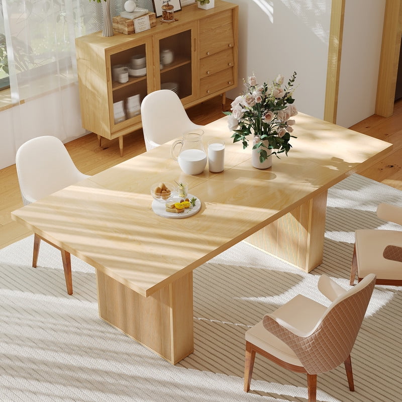 Hawsaiy 78" Rectangular Farmhouse Dining Table for 6–8, Large Kitchen Table with Grooved Wood Base, Thick Waterproof Top for Dining Room, Natural