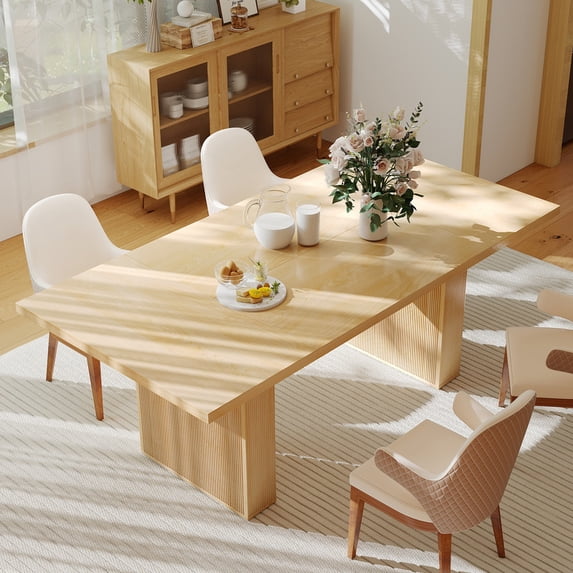 Hawsaiy 78" Rectangular Farmhouse Dining Table for 6–8, Large Kitchen Table with Grooved Wood Base, Thick Waterproof Top for Dining Room, Natural