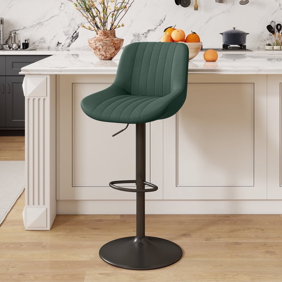 Hawsaiy Adjustable Bar Stools Set of 1,Swivel Counter Height Bar Chairs with Back, Modern Technical Fabric Barstools for Kitchen Island & Home, Green