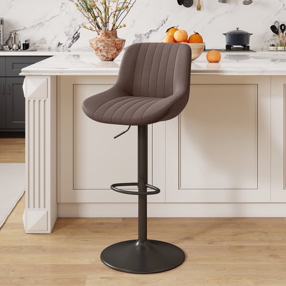 Hawsaiy Adjustable Bar Stools Set of 1,Swivel Counter Height Bar Chairs with Back, Modern Technical Fabric Barstools for Kitchen Island & Home, Brown