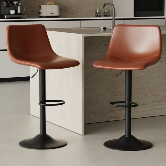 Hawsaiy Modern Swivel Bar Stools Set of 2, Adjustable Faux Leather Counter Height Chairs with Back for Kitchen Island, Brown