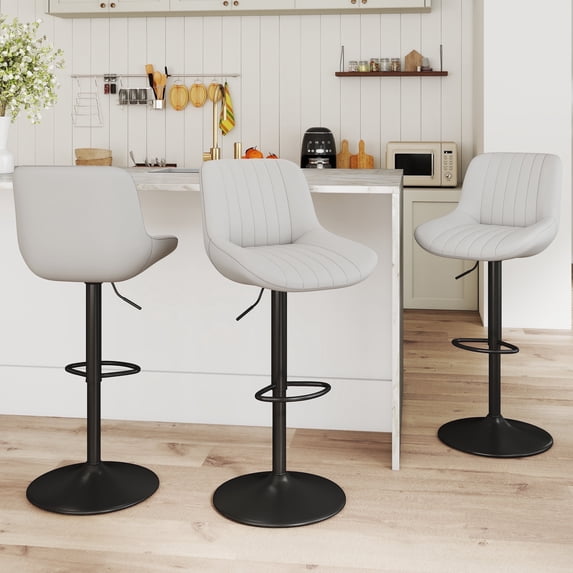Hawsaiy Adjustable Bar Stools Set of 3,Swivel Counter Height Bar Chairs with Back, Modern Technical Fabric Barstools for Kitchen Island & Home, Light Gray