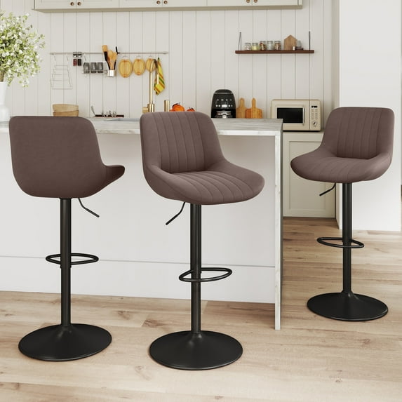 Hawsaiy Adjustable Bar Stools Set of 3,Swivel Counter Height Bar Chairs with Back, Modern Technical Fabric Barstools for Kitchen Island & Home, Green