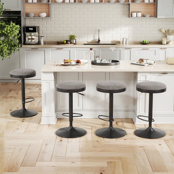 Hawsaiy Adjustable Swivel Bar Stools Set of 4, Round Tech Fabric Counter Stools with Footrest for kitchen Island & Home Bar