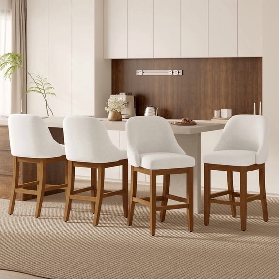 Hawsaiy Bar Stool Set of 4, 26" Counter Height Bar Stools with Back, Upholstered Chenille Bar Chairs, Solid Wood Legs & Footrest, Kitchen Island Stools for Dining Room, White