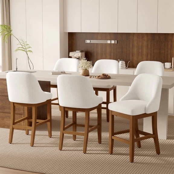 Hawsaiy Bar Stool Set of 6, 26" Counter Height Bar Stools with Back, Upholstered Chenille Bar Chairs, Solid Wood Legs & Footrest, Kitchen Island Stools for Dining Room, White