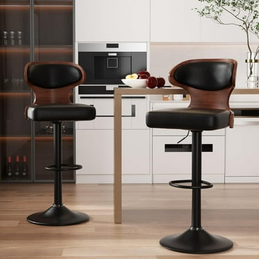 Hawsaiy Bar Stools Set of 2, Adjustable Height 24.5"-33.5", Bentwood Swivel Barstools with Back & Footrest, PU Leather Upholstered Bar Chairs for Kitchen Island, Dining Room, Home Bar