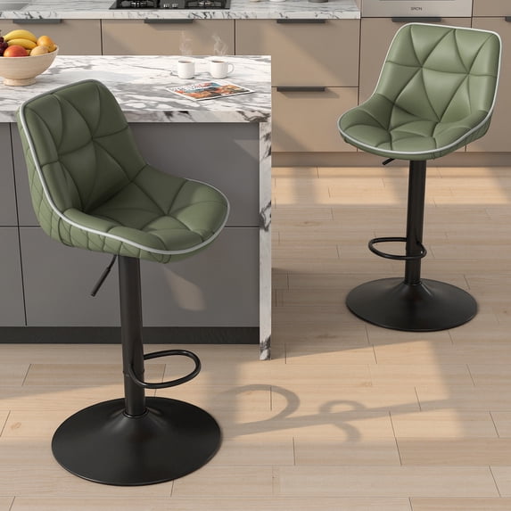 Hawsaiy Bar Stools Set of 2, Adjustable Swivel Counter Height Bar Stools with Back, Upholstered Modern Barstools with Diamond Stitching, Green