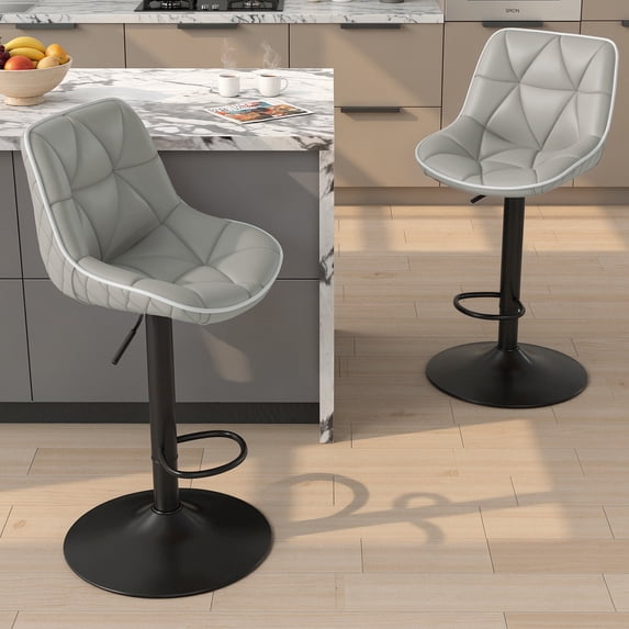 Hawsaiy Bar Stools Set of 2, Adjustable Swivel Counter Height Bar Stools with Back, Upholstered Modern Barstools with Diamond Stitching, Gray