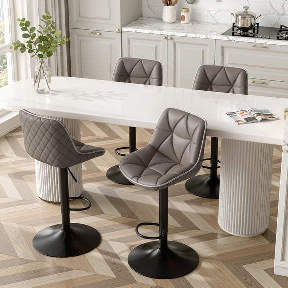Hawsaiy Bar Stools Set of 4, Adjustable Swivel Counter Height Bar Stools with Back, Upholstered Modern Barstools with Diamond Stitching, Gray