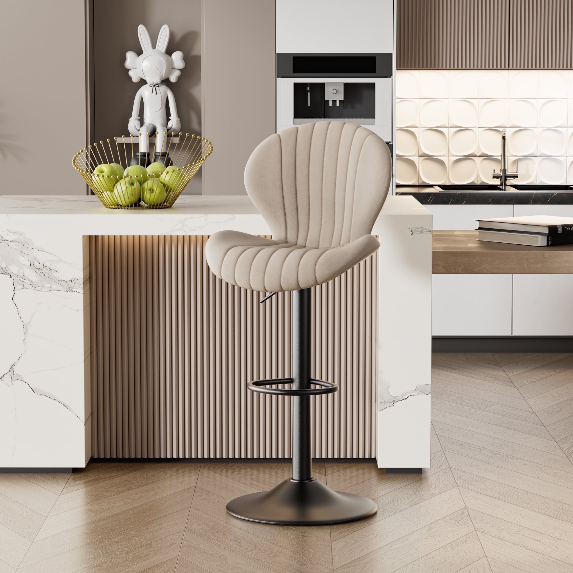 Hawsaiy Bar Stools Set of 1, Modern Swivel Bar Chairs with Mid Back and Adjustable Seat Height,Beige