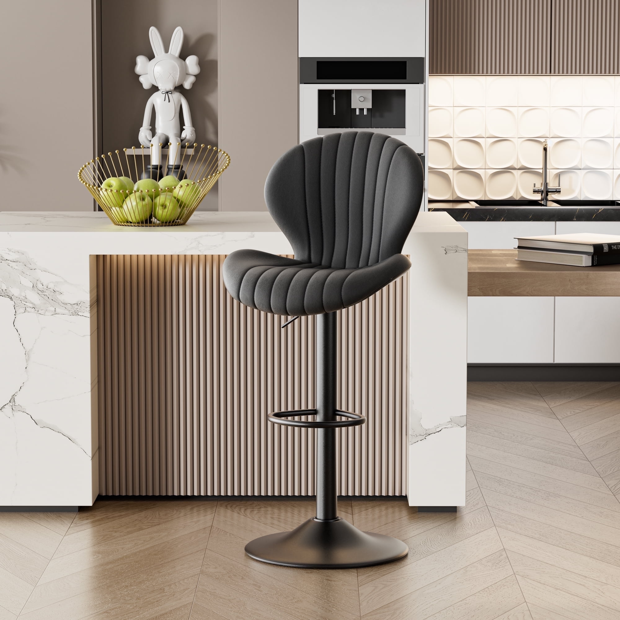Hawsaiy Bar Stools Set of 1, Modern Swivel Bar Chairs with Mid Back and Adjustable Seat Height,Blcak