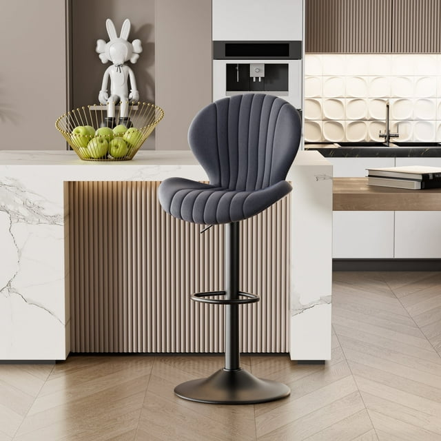 Hawsaiy Bar Stools Set of 1, Modern Swivel Bar Chairs with Mid Back and Adjustable Seat Height,Dark Gray