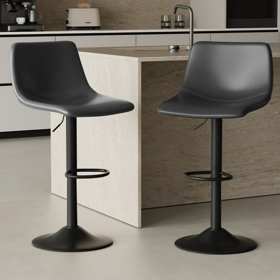 Hawsaiy Modern Swivel Bar Stools Set of 2, Adjustable Faux Leather Counter Height Chairs with Back for Kitchen Island, Dark Gray