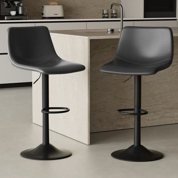 Hawsaiy Modern Swivel Bar Stools Set of 2, Adjustable Faux Leather Counter Height Chairs with Back for Kitchen Island, Dark Gray