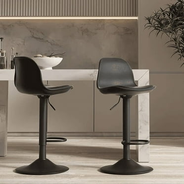 Hawsaiy Bar Stools - Set of 2, Black with Polypropylene Back and Adjustable Swivel Seat