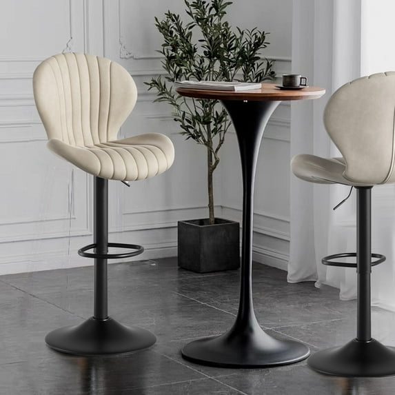 Hawsaiy Bar Stools Set of 2, Modern Swivel Bar Chairs with Mid Back and Adjustable Seat Height,Beige