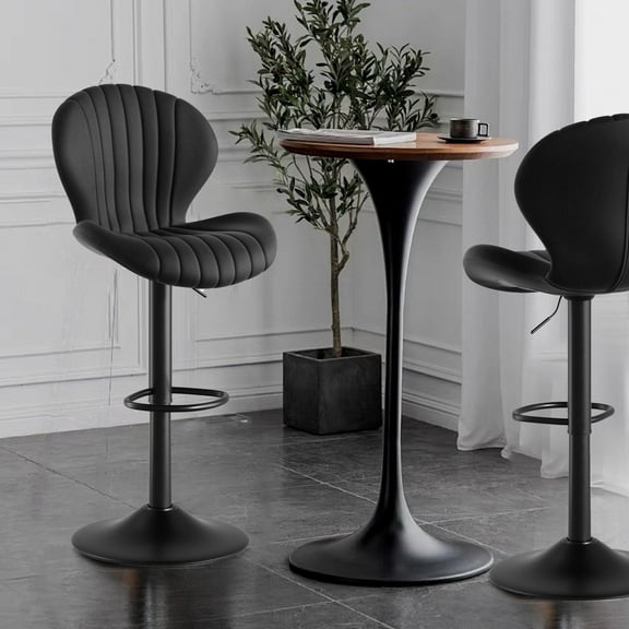 Hawsaiy Bar Stools Set of 2, Modern Swivel Bar Chairs with Mid Back and Adjustable Seat Height,Blcak
