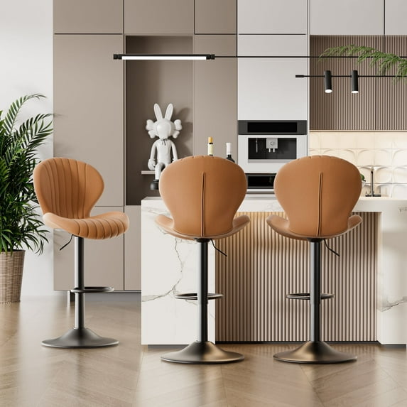 Hawsaiy Bar Stools Set of 3, Modern Swivel Bar Chairs with Mid Back and Adjustable Seat Height,Brown