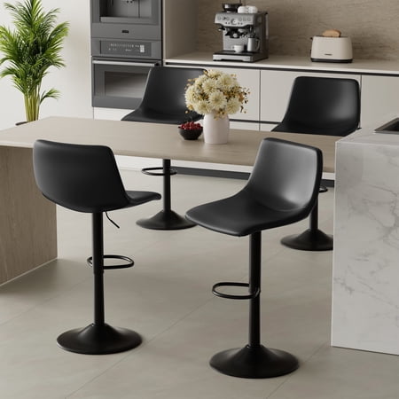Hawsaiy Modern Swivel Bar Stools Set of 4, Adjustable Faux Leather Counter Height Chairs with Back for Kitchen Island, Black