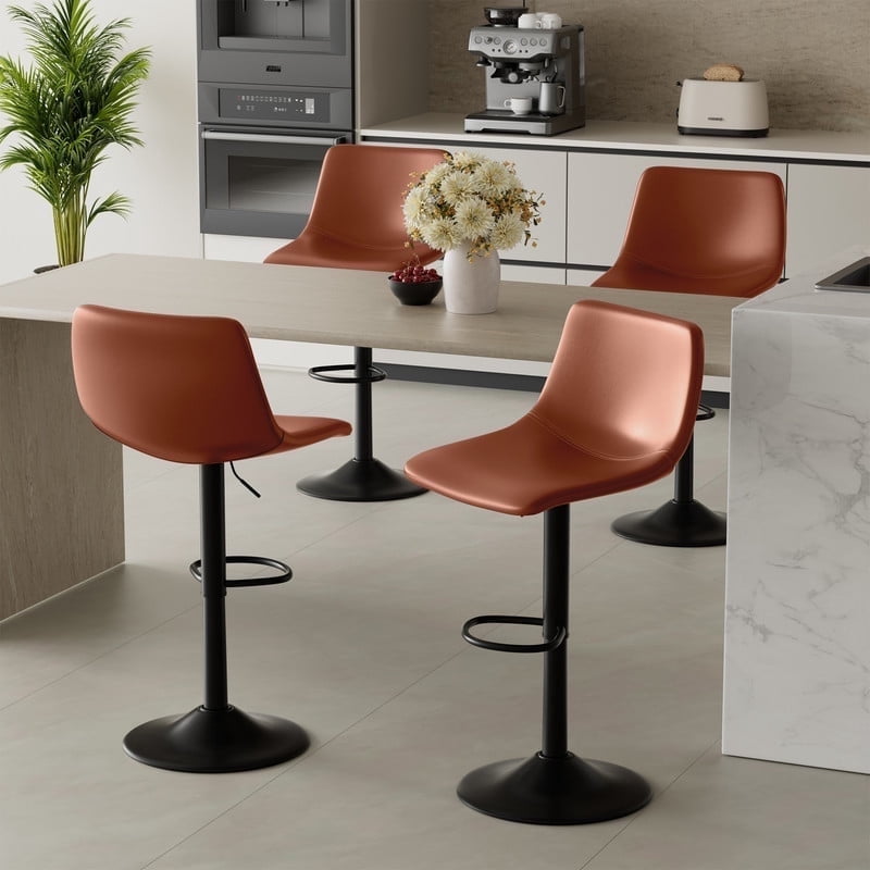 Hawsaiy Adjustable Faux Leather Counter Height Barstool Set of 4 with Swivel & Back for Kitchen Island