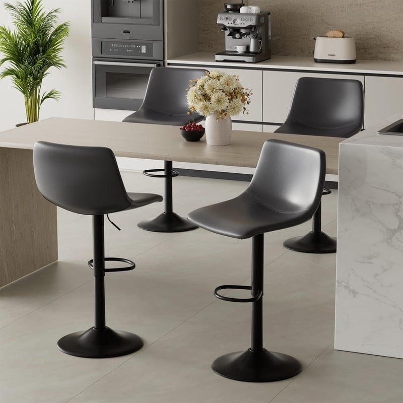Hawsaiy Modern Swivel Bar Stools Set of 4, Adjustable Faux Leather Counter Height Chairs with Back for Kitchen Island, Dark Gray